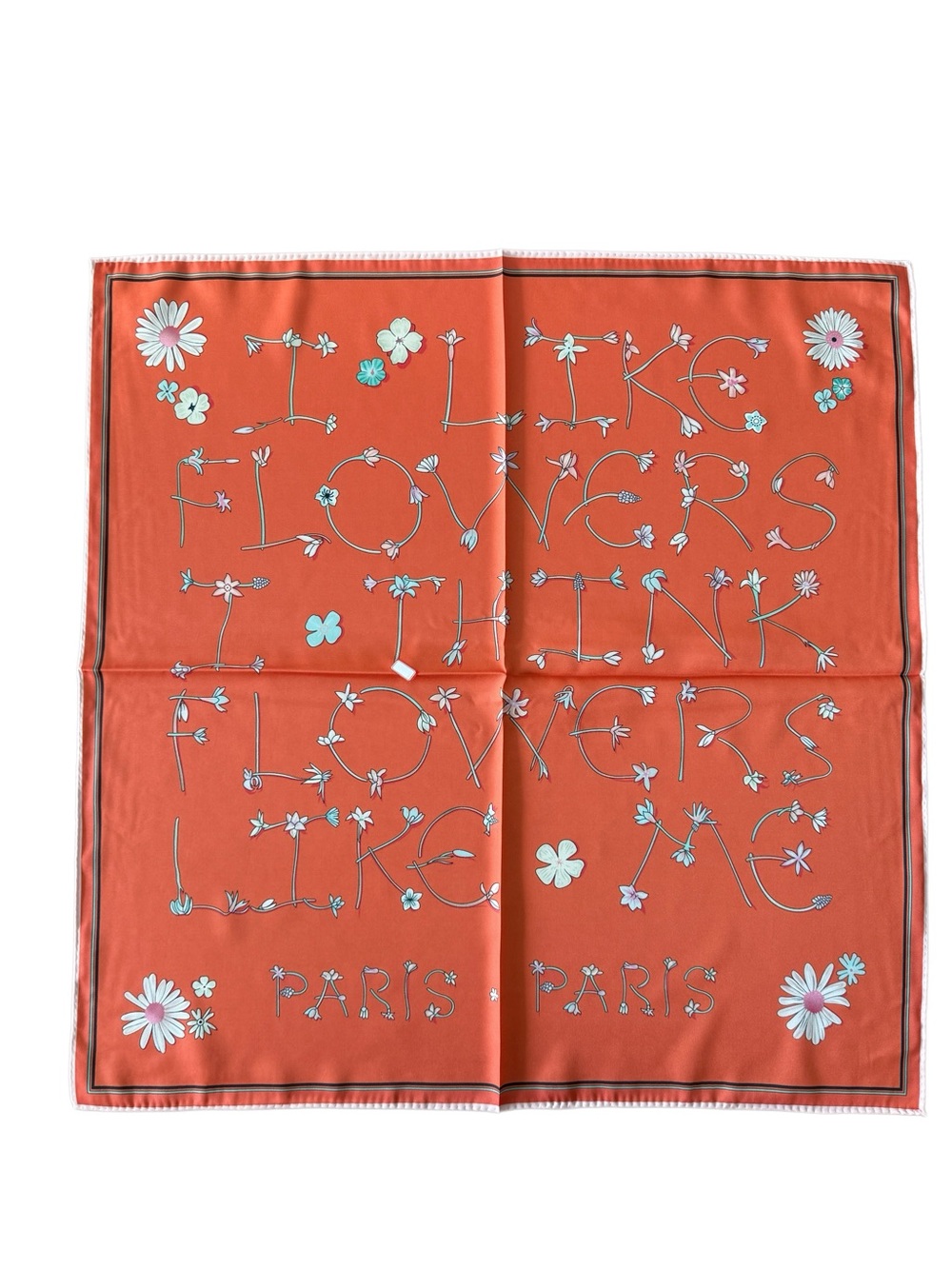 Designer Two-Faced 90cm Floral 'Flowers' Silk Scarf - Coral